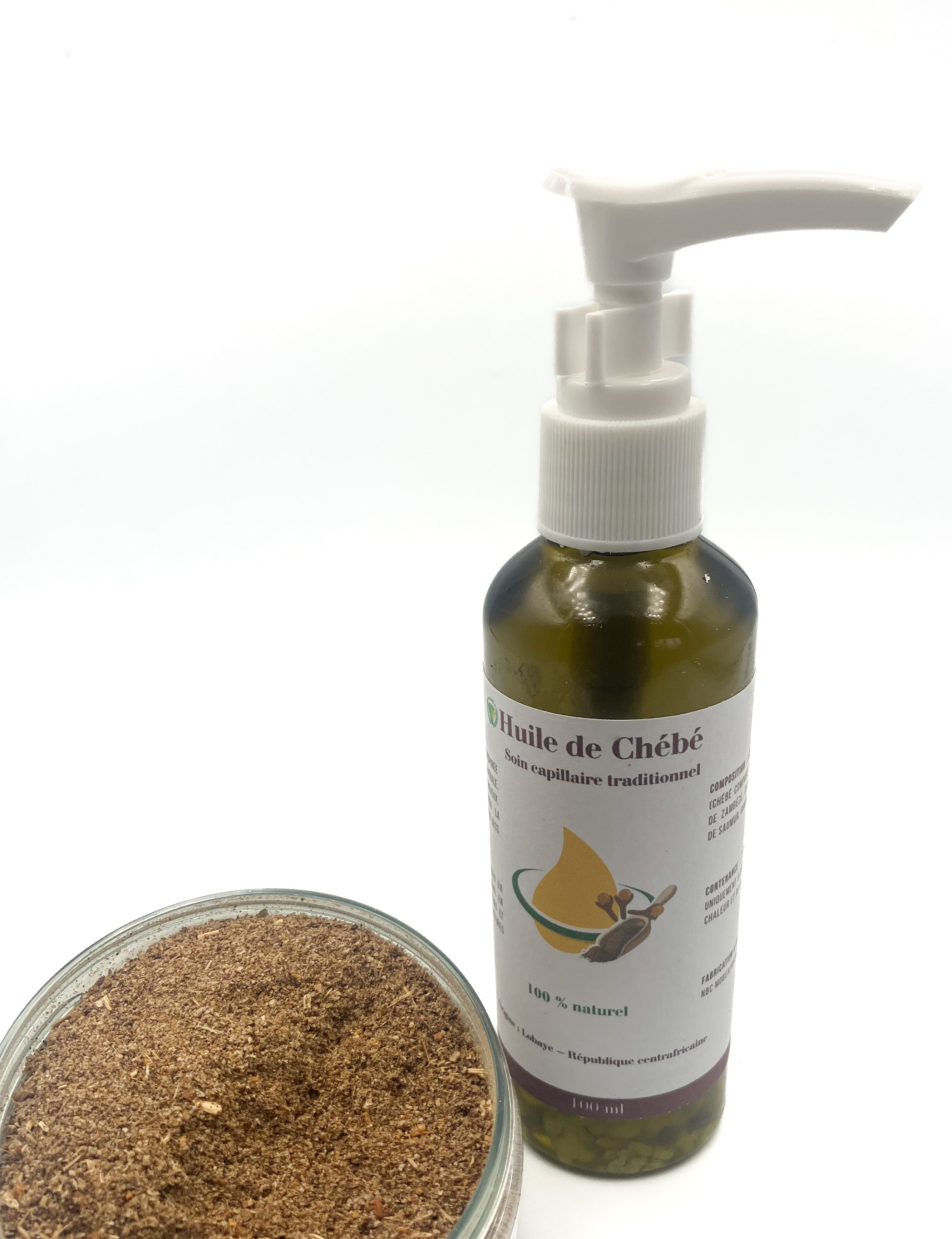 Huile de Chébé de Bocaranga – 100 ml Flacon avec poussoir – Soin capillaire traditionnel