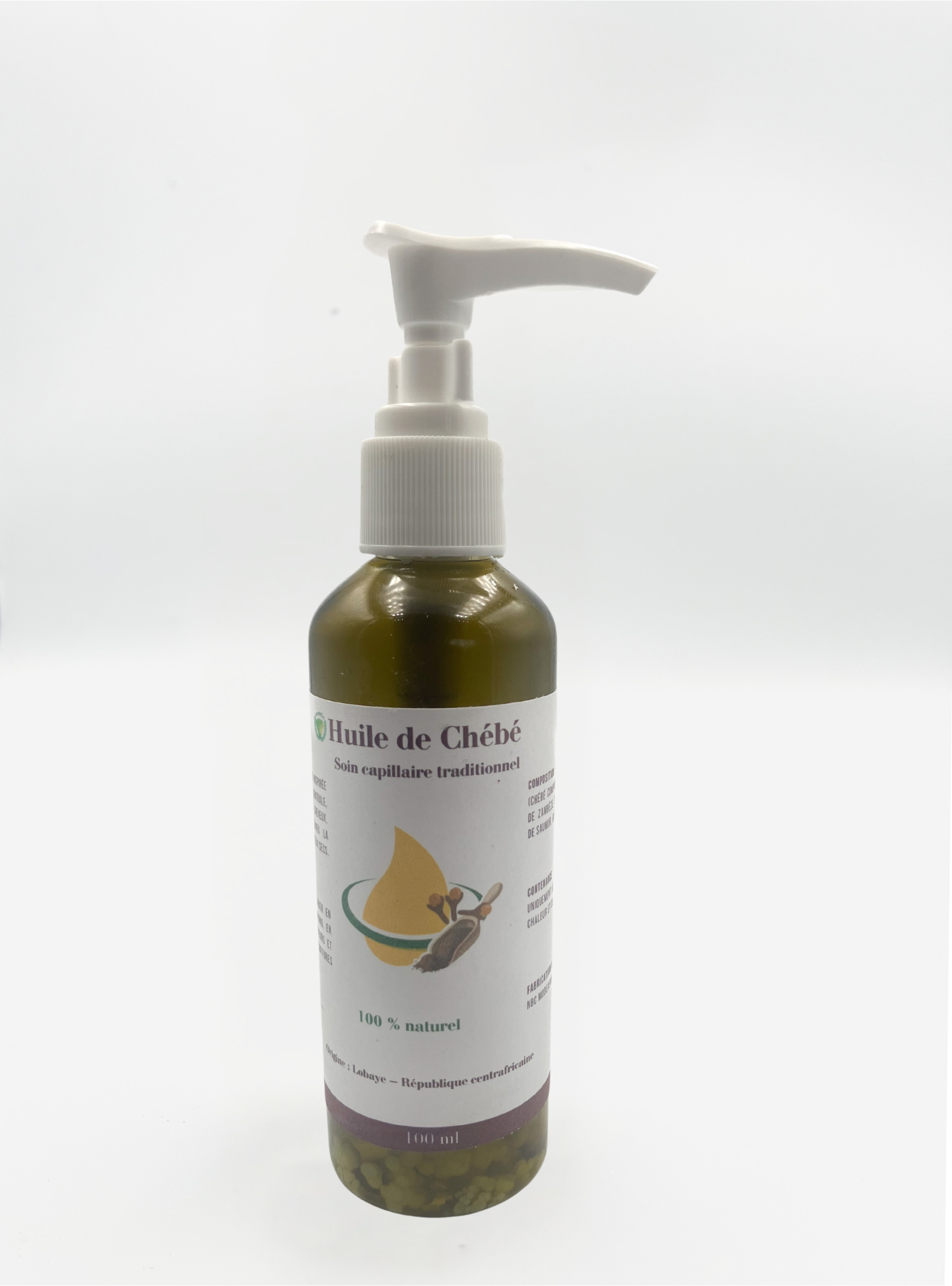 Huile de Chébé de Bocaranga – 100 ml Flacon avec poussoir – Soin capillaire traditionnel