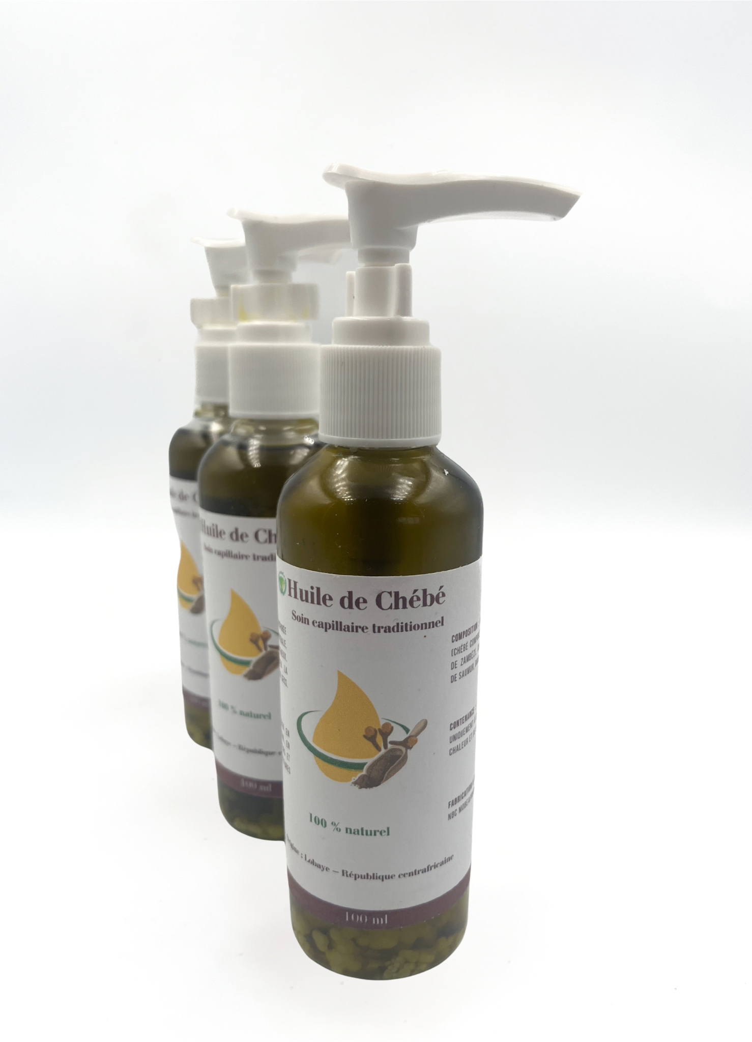 Huile de Chébé de Bocaranga – 100 ml Flacon avec poussoir – Soin capillaire traditionnel