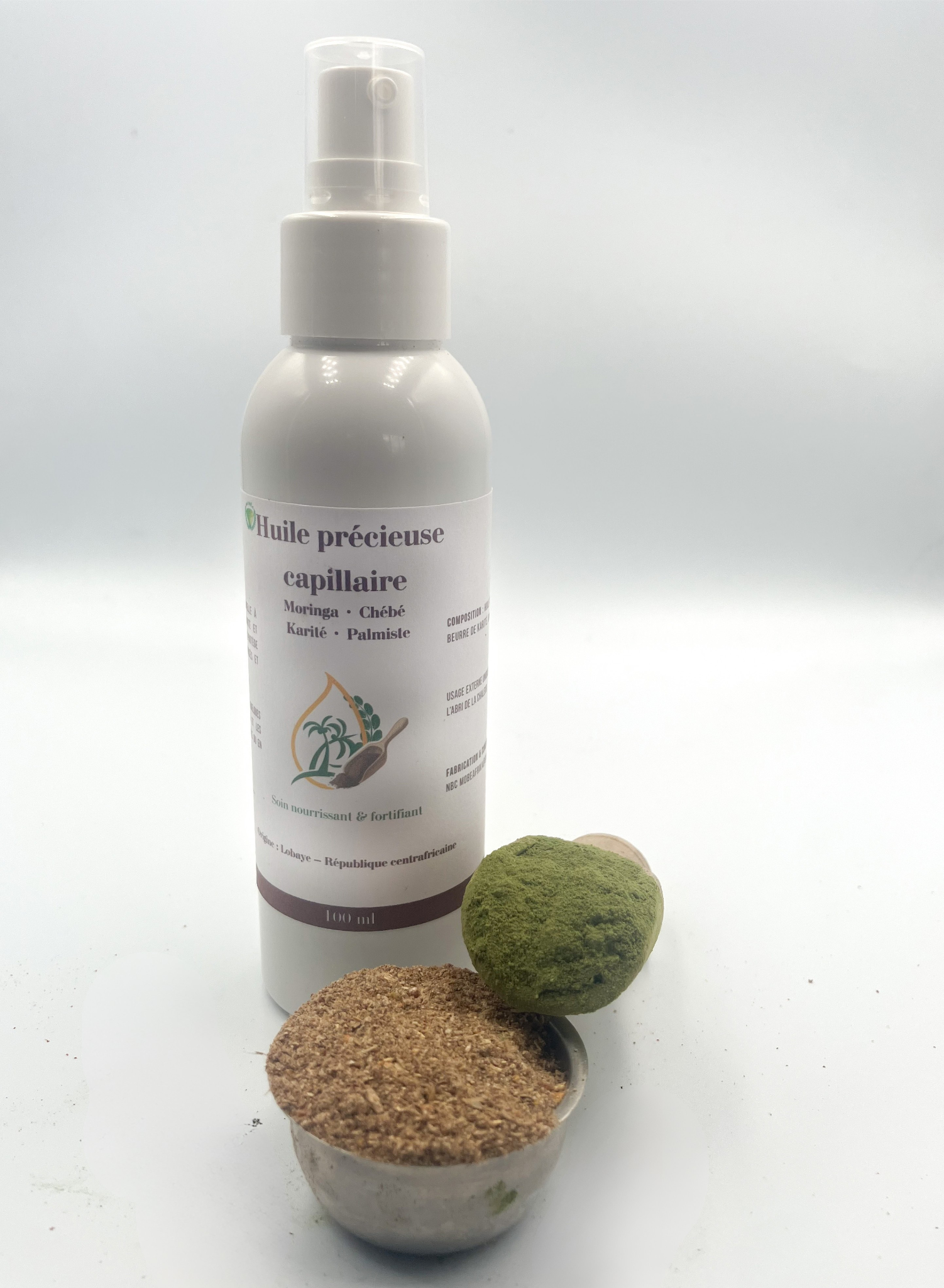 🌿 Huile précieuse capillaire – Moringa, Chébé, Karité,  Palmiste  Contenance : 100 ml – Flacon avec pulvérisateur