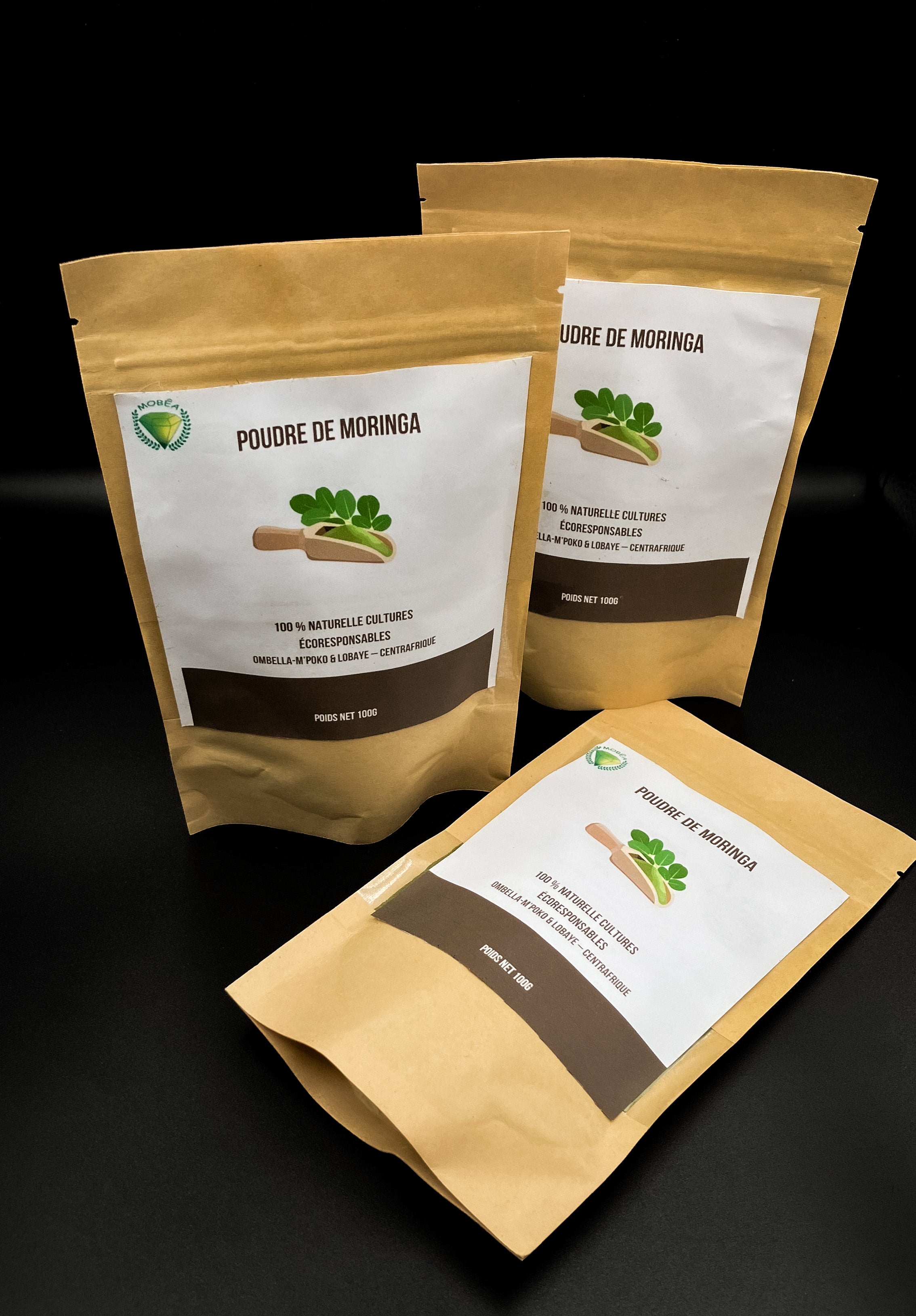 Poudre de Moringa 100 g – Cultures écoresponsables de l’Ombella-M’Poko et de la Lobaye