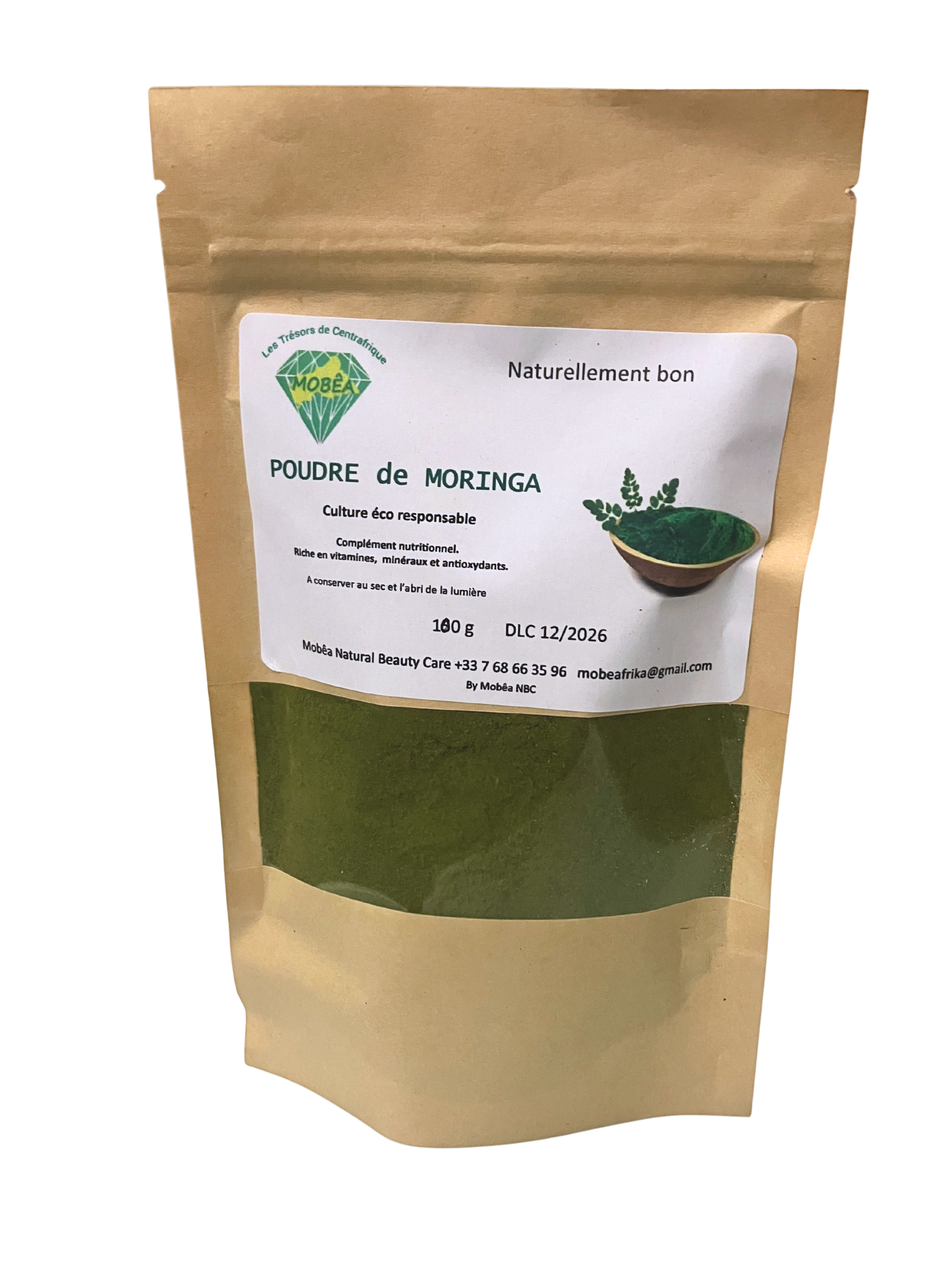 Poudre de Moringa 100 g – Cultures écoresponsables de l’Ombella-M’Poko et de la Lobaye